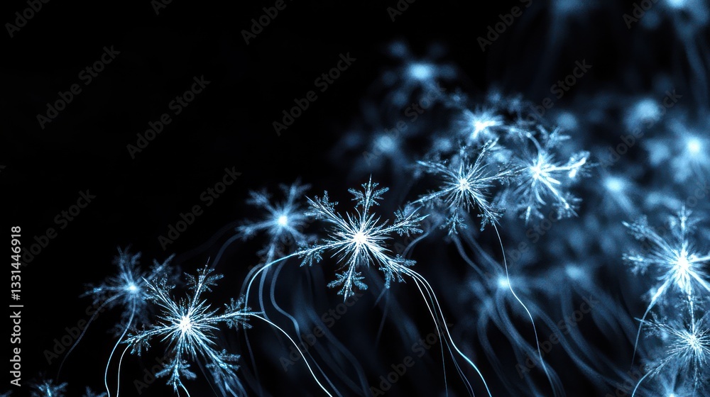 Obraz premium Glowing snowflakes, dark background, winter design