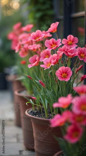Wallpaper Mural vibrant pink flowers in pots bathed in soft light Torontodigital.ca