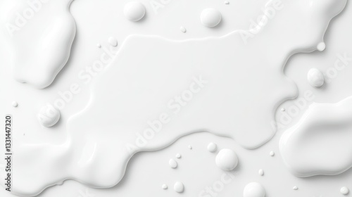 Abstract Liquid Texture: An abstract overhead view showcasing white liquid with droplet and puddle formations