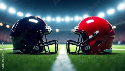 American football helmets rivalry under the night sky