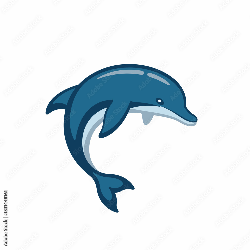 Playful dolphin illustration on white background, aquatic symbol Playful dolphin illustration on white background, aquatic symbol