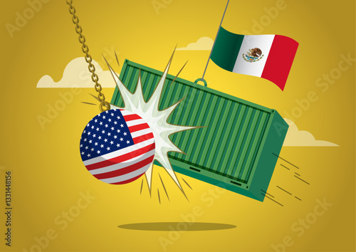 A wrecking ball smashes a cargo ship from Mexico