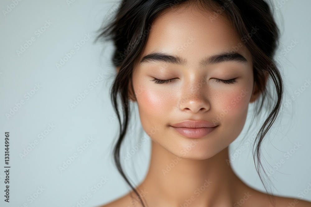 Beautiful young woman with closed eyes enjoying a peaceful moment Beautiful young woman with closed eyes enjoying a peaceful moment