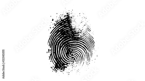 One black fingerprint isolated on white background. Silhouette of finger print white background. Fingerprint isolated on transparent or white background, 