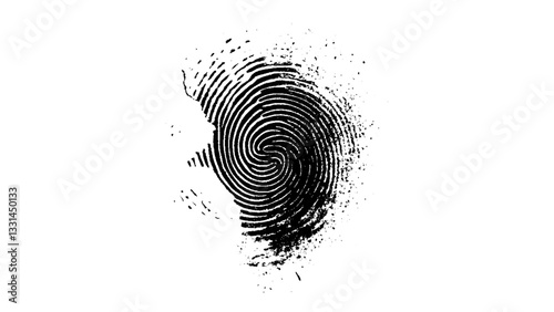 One black fingerprint isolated on white background. Silhouette of finger print white background. Fingerprint isolated on transparent or white background, 