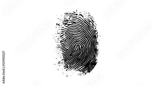 One black fingerprint isolated on white background. Silhouette of finger print white background. Fingerprint isolated on transparent or white background, 