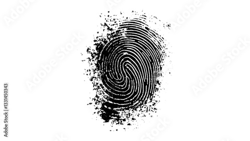 One black fingerprint isolated on white background. Silhouette of finger print white background. Fingerprint isolated on transparent or white background, 