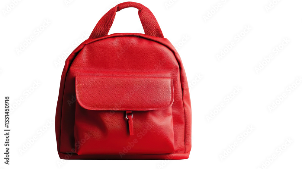Fototapeta premium Stylish red backpack designed for daily use, featuring a front pocket and durable material suitable for school or travel