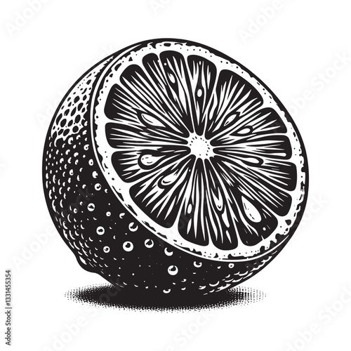 Dramatic high contrast illustration of a sliced lime displaying its segments