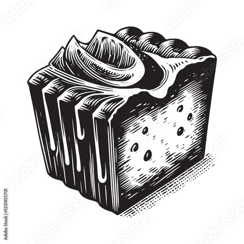 Elegant cannelé cake art in creamy white and bold dark tones illustration