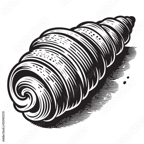 Elegant cream horn pastry illustration with a woodcut engraving style, isolated