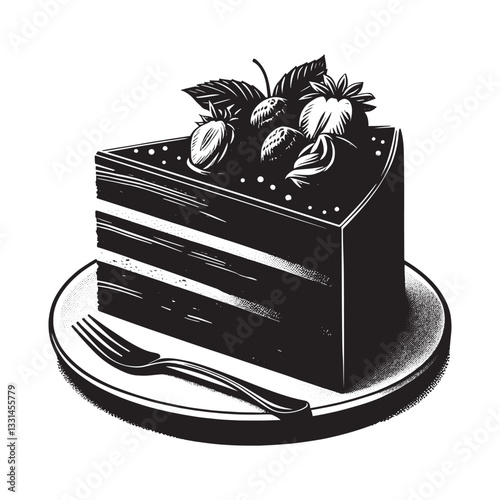 Elegant dobos torte slice with chocolate buttercream and fresh berries artwork