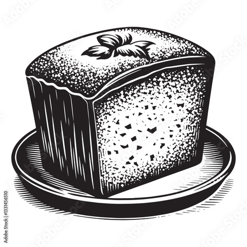 Elegant Monochrome Woodcut Illustration of a Russian Tea Cake Dessert