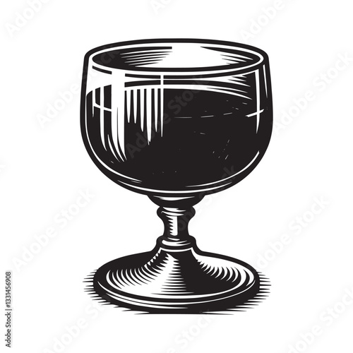 Elegant wine glass in retro style, minimalist and stylish engraving art drawing