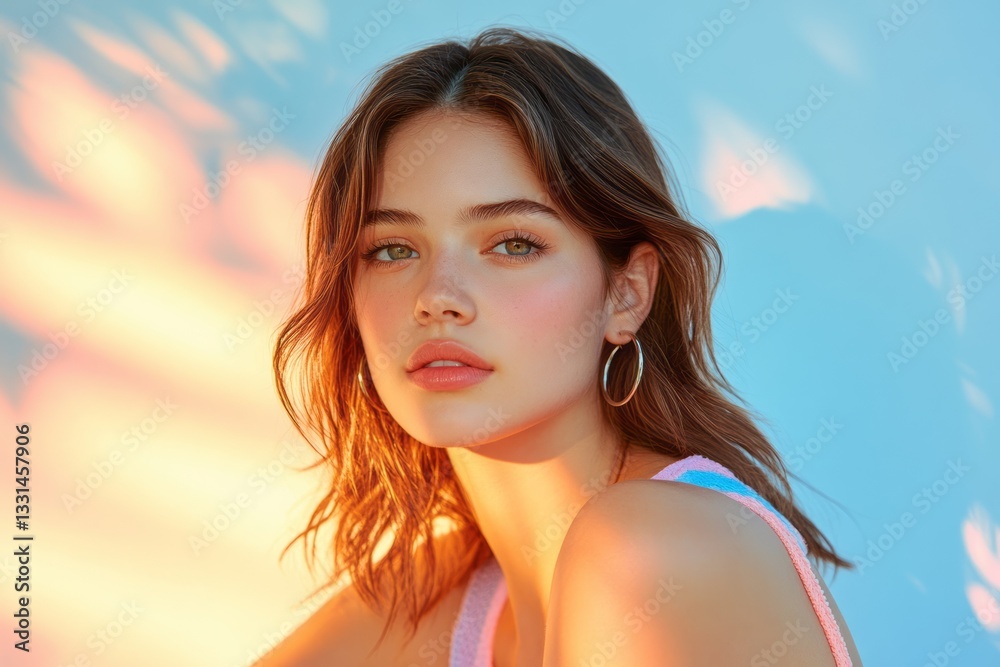 Beautiful young woman with radiant skin poses for the camera Beautiful young woman with radiant skin poses for the camera
