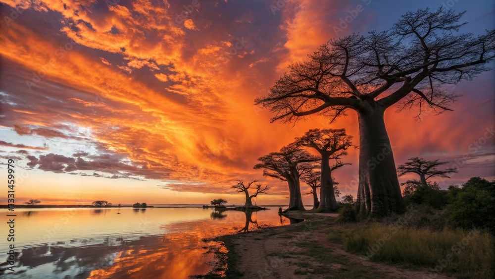 Fototapeta premium Baobab Trees at Dramatic Sunset