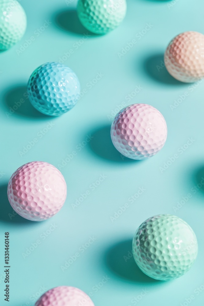 A collection of golf balls resting on a blue background, suitable for use in sports-related or design contexts A collection of golf balls resting on a blue background, suitable for use in sports-related or design contexts