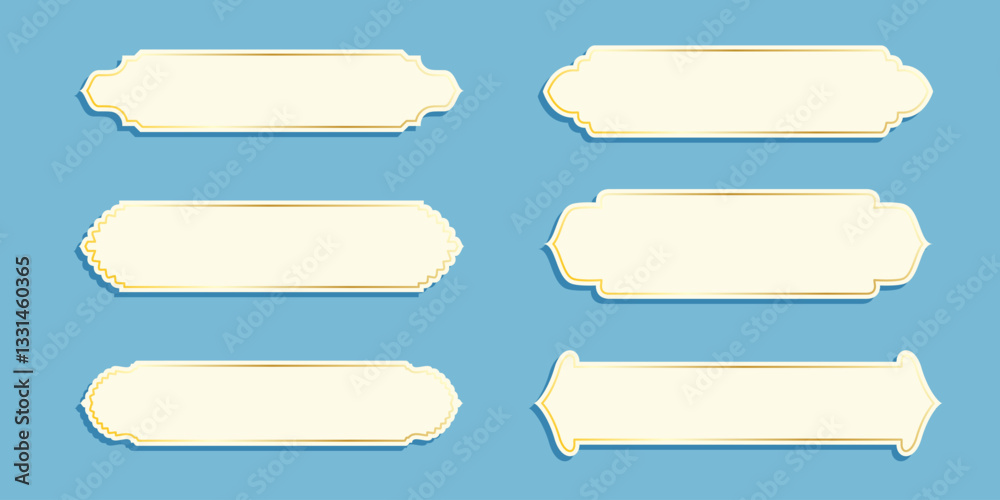 Long Arabic banners collection. White and golden frames Islamic style set Long Arabic banners collection. White and golden frames Islamic style set