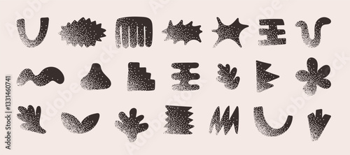 Abstract doodle graphic shapes collection. Textured retro design symbol sset