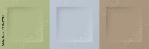 Set of green, blue and coffee color frame design. Abstract 3D geometric realistic background collection
