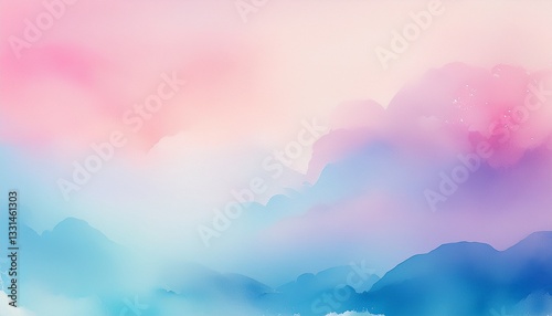 watercolor painting creating a soft pastel pink and blue gradient background