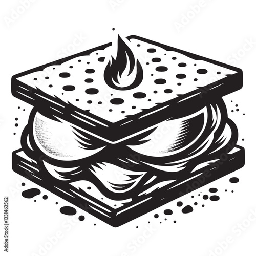 Stylized S,more Illustration with a Flame Element for Camping Vibes