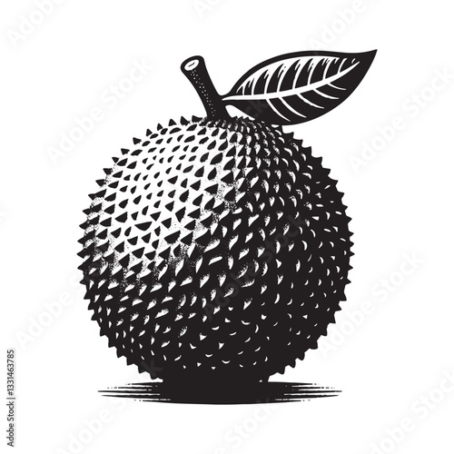 Stylized Sapodilla Fruit Illustration in Clean Woodcut Style Technique