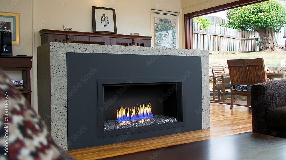 Modern Fireplace with Speckled Surround in Contemporary Living Room Modern Fireplace with Speckled Surround in Contemporary Living Room
