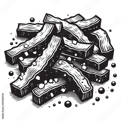 Zucchini fries illustration in a minimalist vintage woodcut style artwork