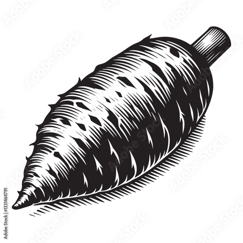 Yam vegetable in minimalist clean woodcut drawing, 4980