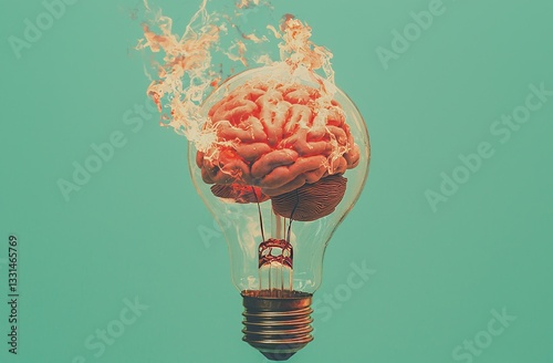 Concept of Brainpower and Ideas Represented by a Light Bulb as a Brilliantly Illuminated Mind