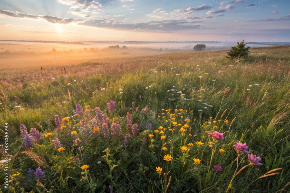Obraz premium Sunrise Over Wildflower Meadow