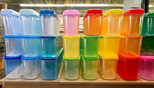 Wallpaper Mural translucent polymer containers display in various sizes and colors Torontodigital.ca