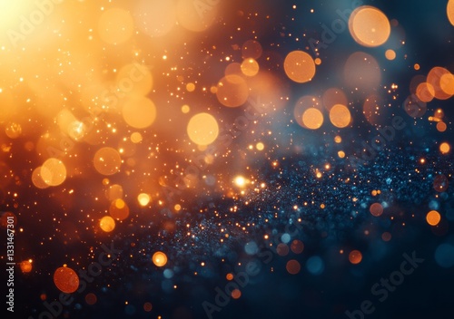 A bright orange and blue background with many small circles. A beautiful lens flare with glowing light and bokeh on a black background, creating a glowing light effect.