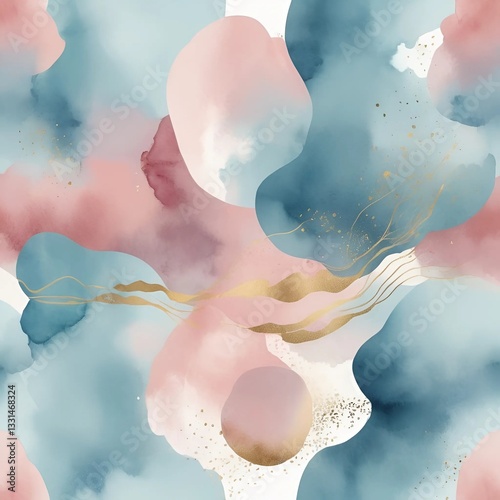 magic of the mind, abstract watercolor shapes in powder blue and dusty rose overlap like thoughts settling into place