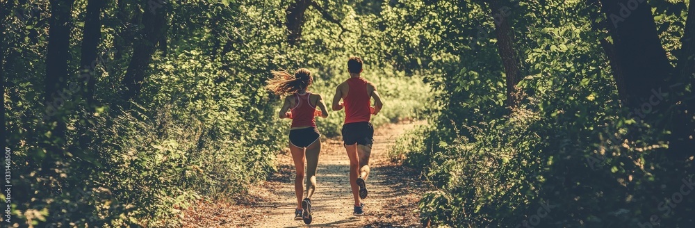 In a scenic outdoor setting, an active man and woman, who are runners, work out and train together, symbolizing a healthy lifestyle, with the image of an Asian girl and Caucasian athletes set against In a scenic outdoor setting, an active man and woman, who are runners, work out and train together, symbolizing a healthy lifestyle, with the image of an Asian girl and Caucasian athletes set against