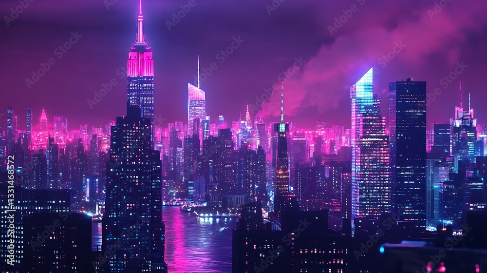 Obraz premium Striking urban nightscape with vibrant neon lights high resolution picture