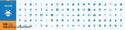 Sewing colorful solid icons. Included needle, fashion, needlework, cloth, yarn and more. Simple solid vector. Tailor icons set. Vector filled icon collection.