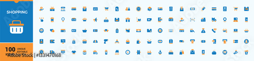 Shopping colorful icon set. E-Commerce modern icons collections. Flat icon. Vector artwork and illustration. Conceptual pictogram and infographic.