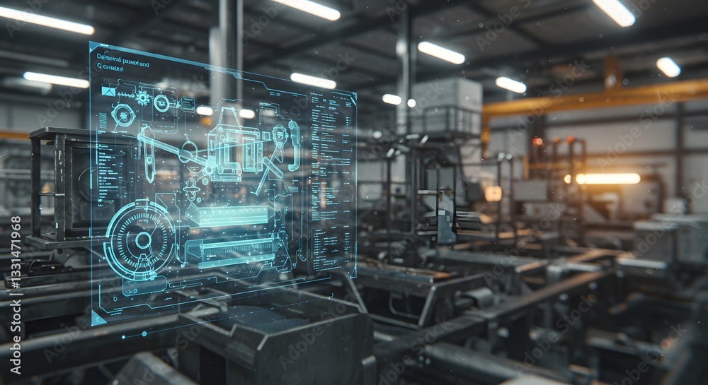 Naklejka premium Futuristic Factory: Smart Manufacturing and Industrial Automation