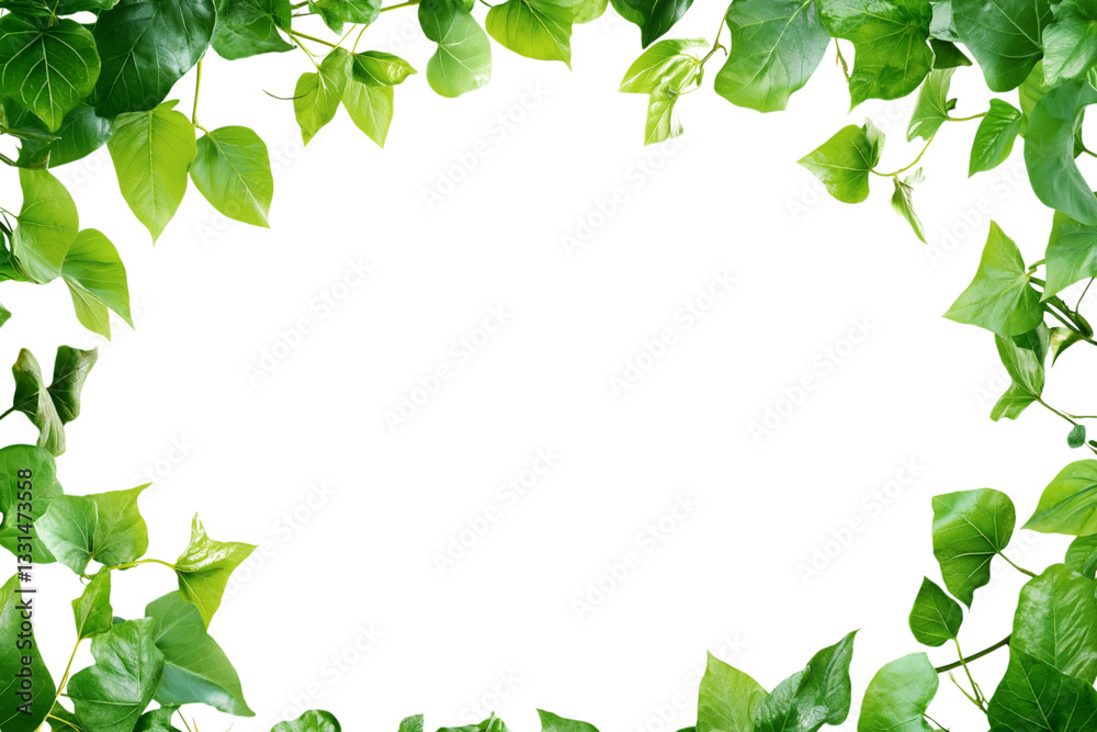 Fresh green tea leaves on transparent background creating natural border Fresh green tea leaves on transparent background creating natural border