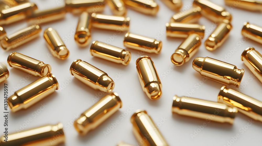 gold bullets scattered randomly across a pure white minimalist background gold bullets scattered randomly across a pure white minimalist background