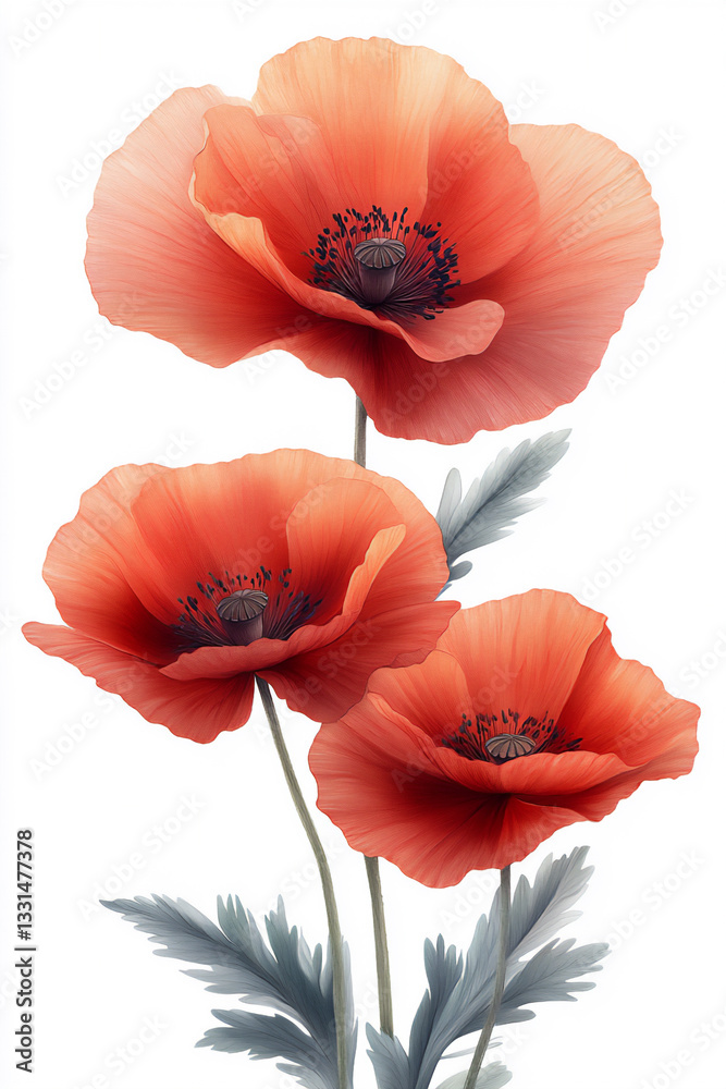 Obraz premium three red poppy flow