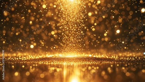 Golden Abstract Background with Glowing Particles Floating in the Air