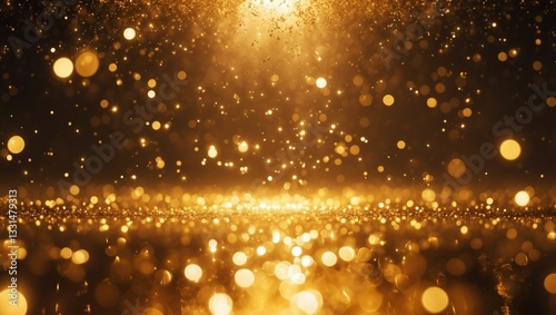Golden Abstract Background with Glowing Particles Floating in the Air