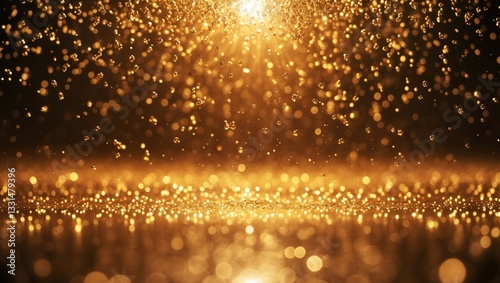 Golden Abstract Background with Glowing Particles Floating in the Air