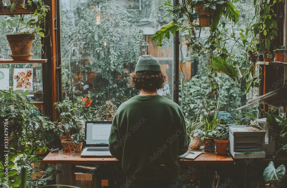 IT support manager, young and serious, stands in a coworking space, laptop in hand, responding to online inquiries in front of a camera IT support manager, young and serious, stands in a coworking space, laptop in hand, responding to online inquiries in front of a camera