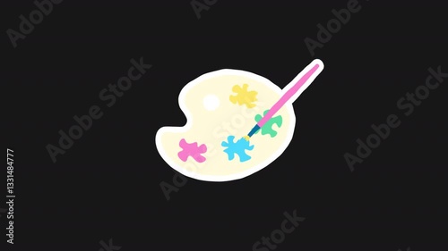 Animated sticker palette with brush. Alpha channel