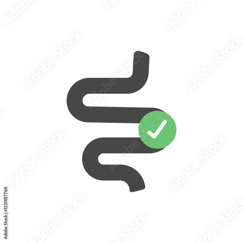 Gut icon vector. Health symbol representing a healthy digestive tract with a checkmark indicating good condition