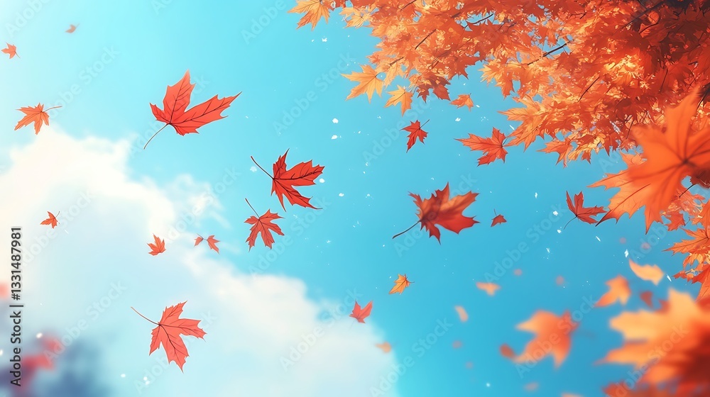 Autumn Beauty: Vibrant Red Maple Leaves Against a Clear Blue Sky Autumn Beauty: Vibrant Red Maple Leaves Against a Clear Blue Sky